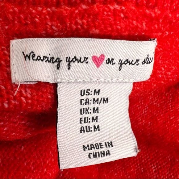 Wearing  Your Heart on Your Sleeve Red Alpaca Blend Bobble Sweater Size Medium - Picture 9 of 10